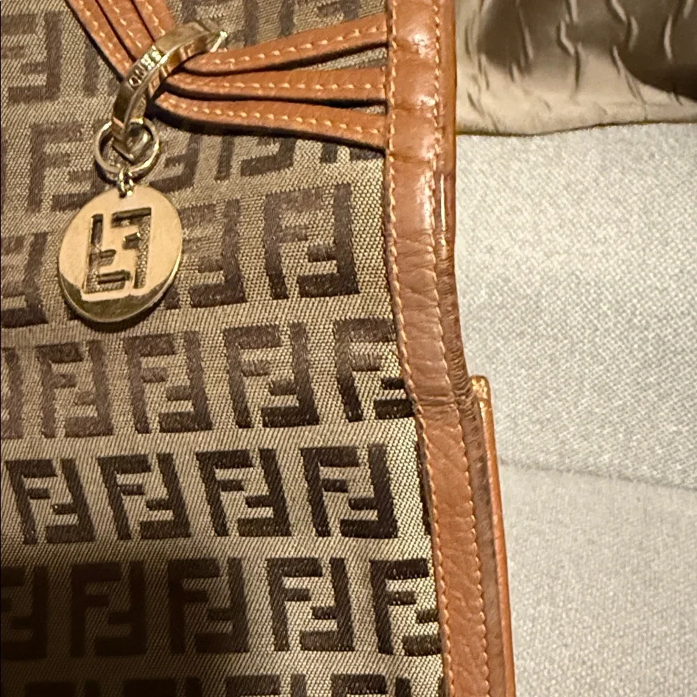 Authentic Fendi Brown Charm Zucchino Canvas Wallet